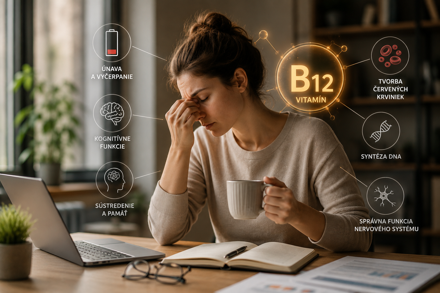 Vizualizácia k článku o nedostatku vitamínu B12 – príznaky a rizikové skupiny