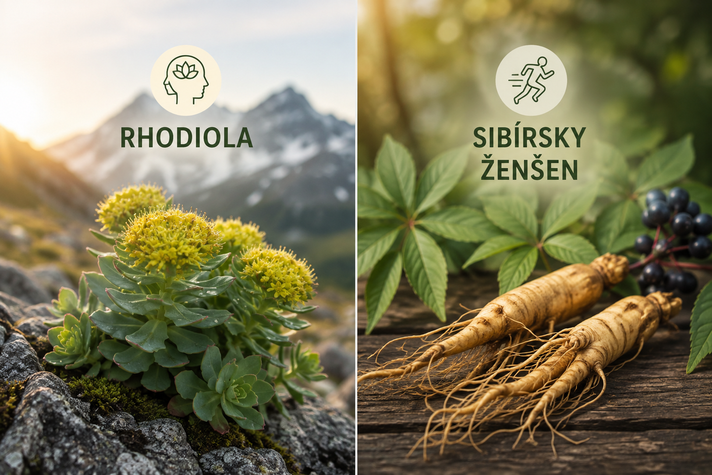 Vizualizácia k článku o adaptogénoch Rhodiola rosea a sibírskom ženšene