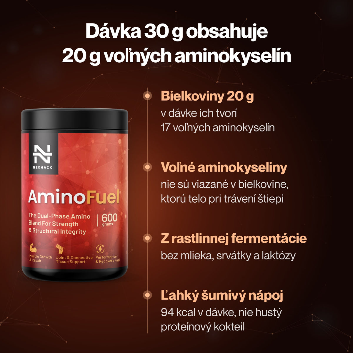 AminoFuel – Dávka 30 g obsahuje 20 g voľných aminokyselín