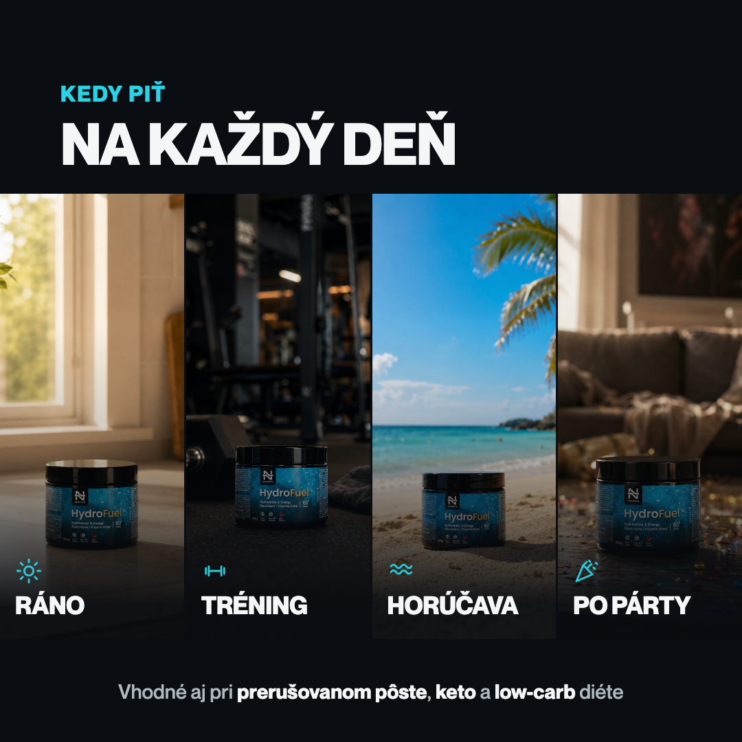Kedy piť HydroFuel – ráno, tréning, horúčava, po párty