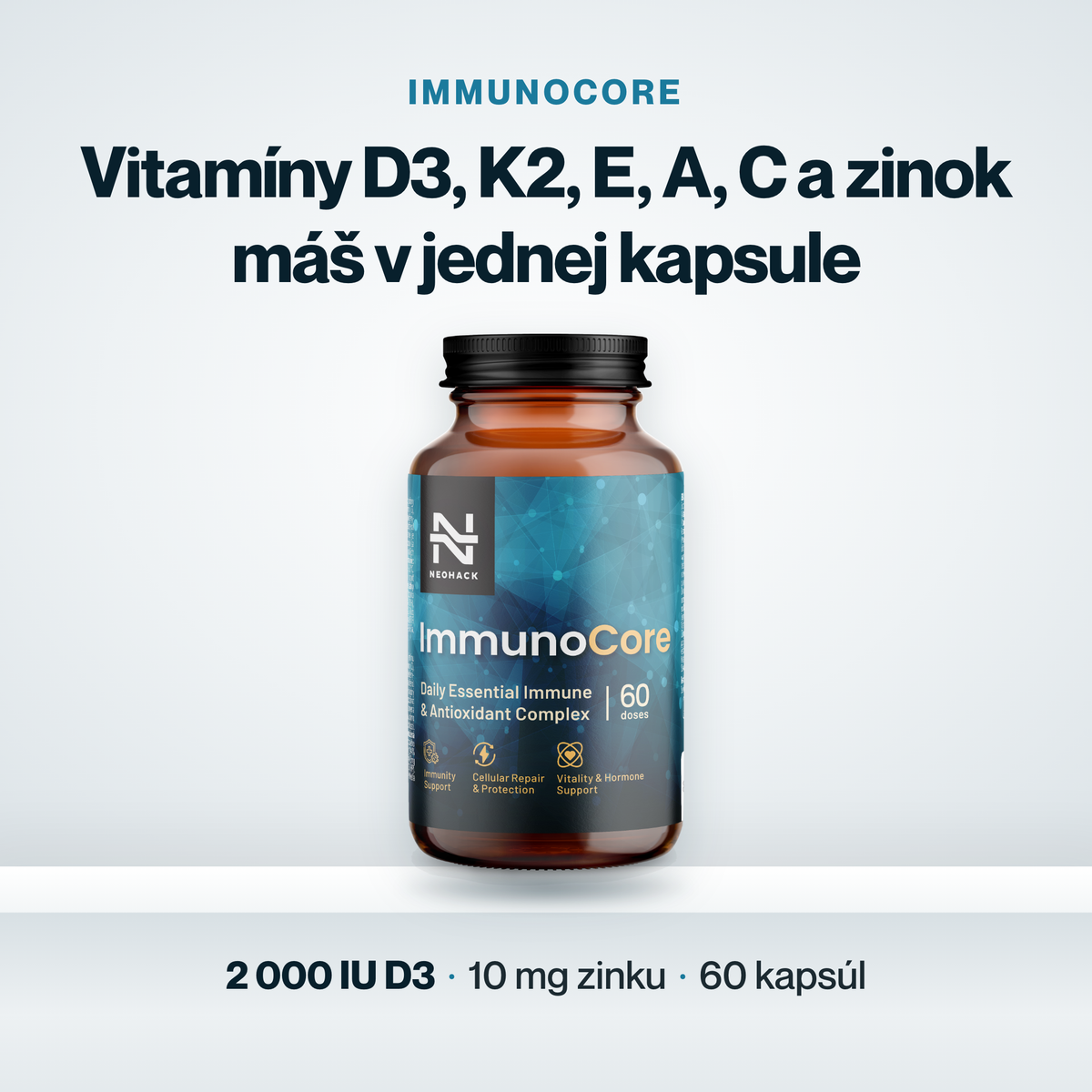 ImmunoCore – vitamíny D3, K2, E, A, C a zinok v jednej kapsule