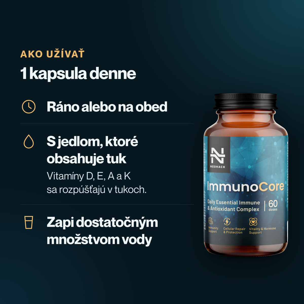 Ako užívať ImmunoCore – 1 kapsula denne s jedlom