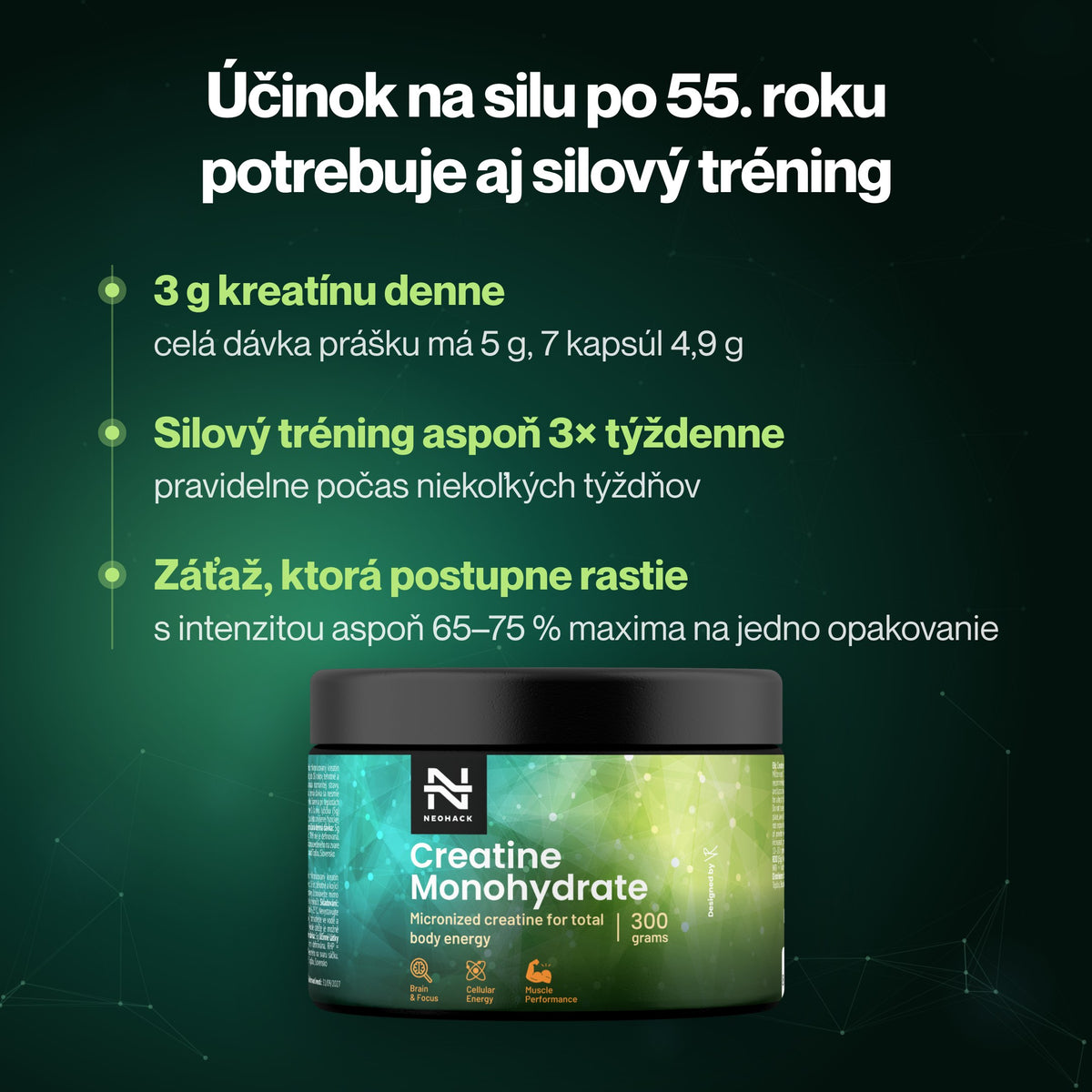 Kreatin – Účinok na silu po 55. roku potrebuje aj silový tréning
