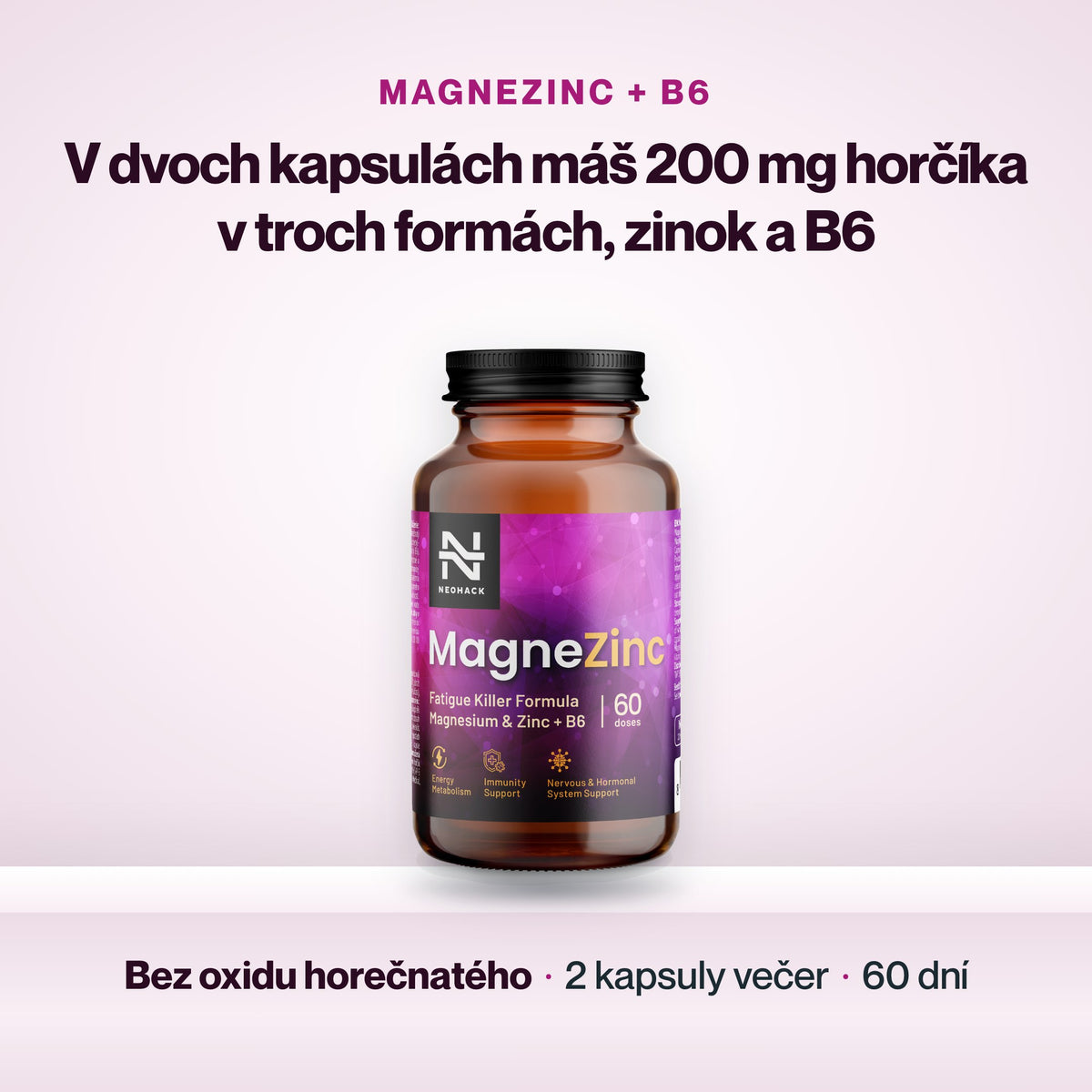 MagneZinc – V dvoch kapsulách máš 200 mg horčíka v troch formách, zinok a B6