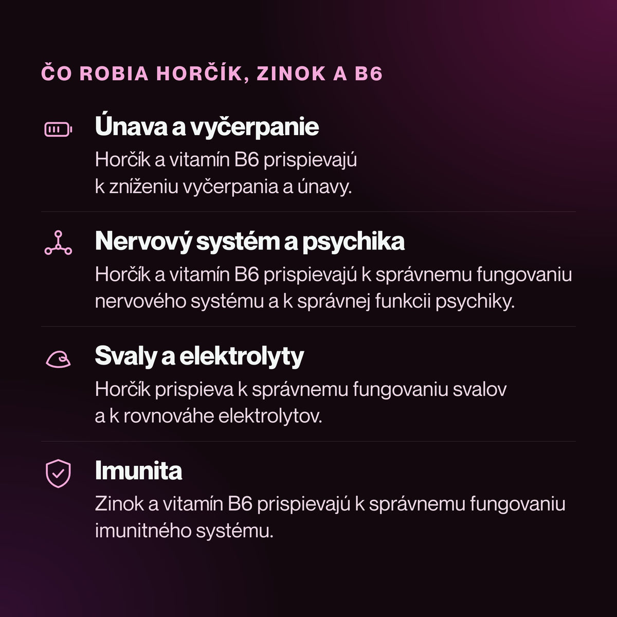 MagneZinc – Čo robia horčík, zinok a B6