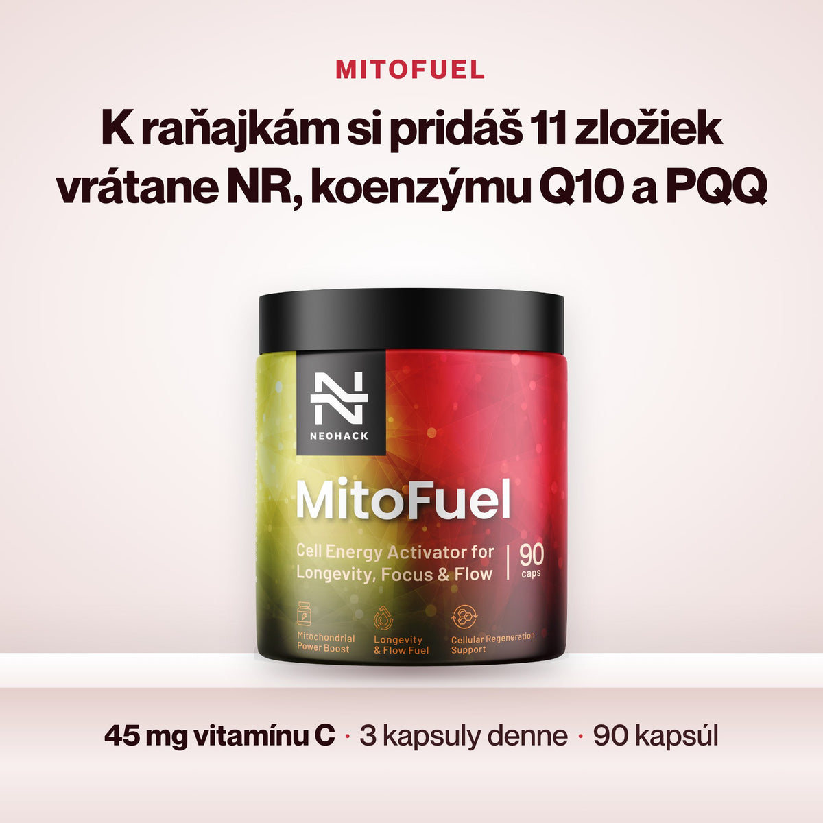 MitoFuel – K raňajkám si pridáš 11 zložiek vrátane NR, koenzýmu Q10 a PQQ