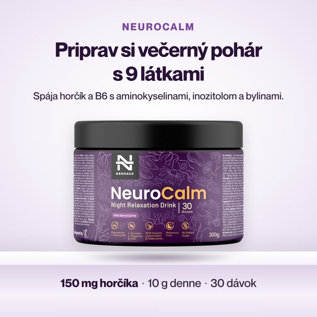 NeuroCalm: večerný pohár s 9 látkami, 150 mg horčíka, 10 g denne, 30 dávok