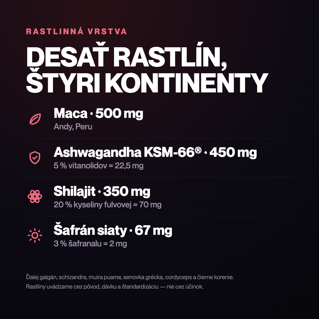 PassionFuel — rastlinná vrstva: maca, ashwagandha KSM-66, shilajit, šafrán