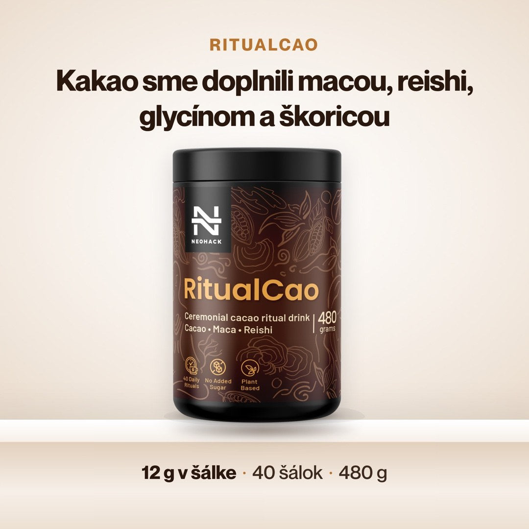 RitualCao: kakao doplnené macou, reishi, glycínom a škoricou, 40 šálok