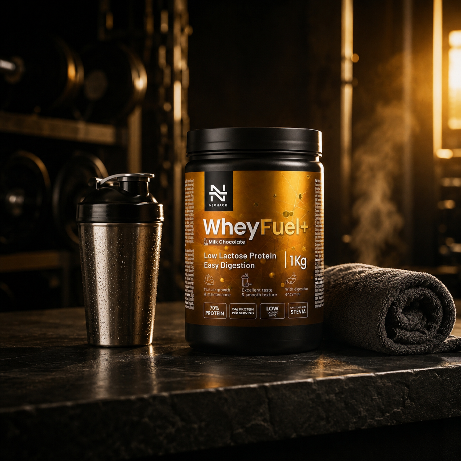 WheyFuel+ srvátkový proteín so šejkrom v posilňovni - NEOHACK
